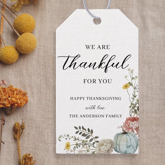 Elegante Waterverf Thanksgiving Dankbaar voor jou Cadeaulabel