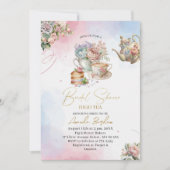 Elegante waterverf thee party meisje roze gouden b kaart (Voorkant)