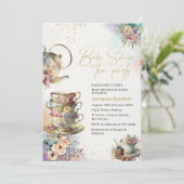 Elegante waterverf theefeest meisje roze gouden ba kaart (Staand voorkant)