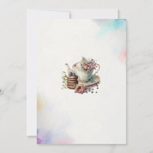 Elegante waterverf theefeest meisje roze gouden ba kaart (Achterkant)