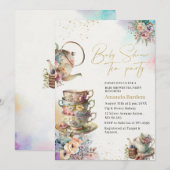 Elegante waterverf theefeest meisje roze gouden ba kaart (Voorkant / Achterkant)