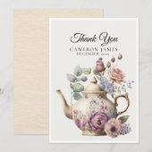 Elegante Waterverf theepot bloementheefeest Bedankkaart (Voorkant / Achterkant)