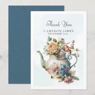 Elegante Waterverf theepot bloementheefeest Bedankkaart
