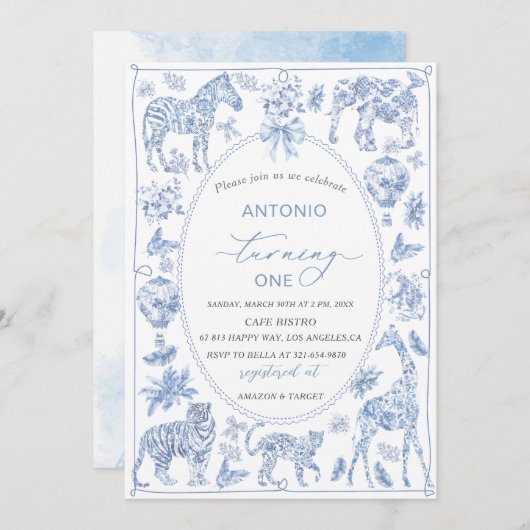 Elegante Waterverf Toile Safari Chinoiserie anima Kaart (Voorkant / Achterkant)