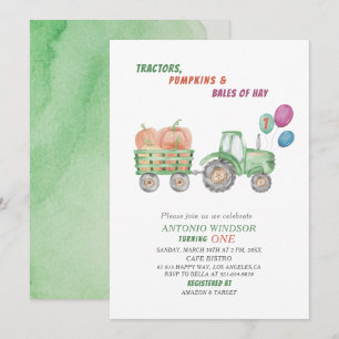 Elegante Waterverf Tractoren Pompoenen Baby shower Kaart