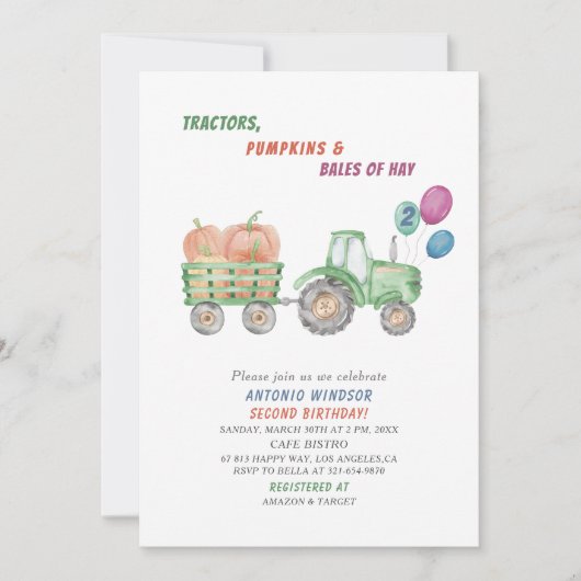 Elegante Waterverf Tractoren Pompoenen Baby shower Kaart (Voorkant)