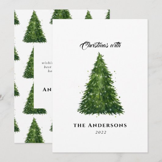 elegante waterverf tree kerstmis met feestdagen feestdagenkaart (Voorkant / Achterkant)