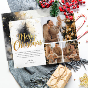 Elegante Waterverf Tree Multi Photo kerst Kaart