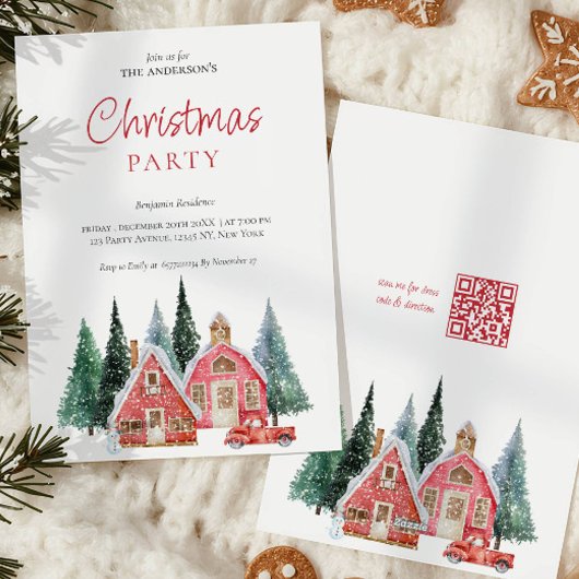 Elegante Waterverf Tree QR Code Kerstfeest Feestdagenkaart