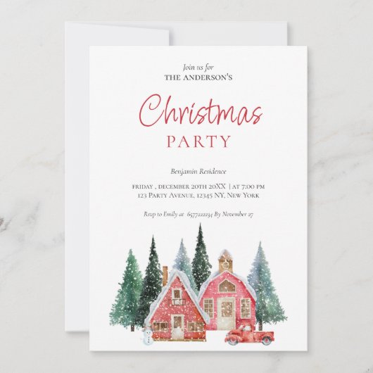 Elegante Waterverf Tree QR Code Kerstfeest Feestdagenkaart (Voorkant)