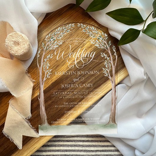 Elegante Waterverf Trees Whimsical Arch Wedding Acryl Uitnodigingen