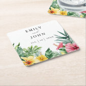 Elegante Waterverf Tropical Flowers bruiloft Kartonnen Onderzetters (Schuin)