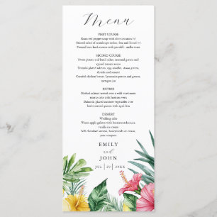 Elegante Waterverf Tropical Flowers bruiloft Menu
