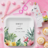 Elegante Waterverf Tropical Flowers bruiloft Papieren Bordje (Feest)