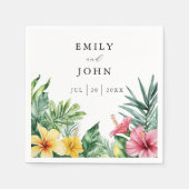 Elegante Waterverf Tropical Flowers bruiloft Servet (Voorkant)