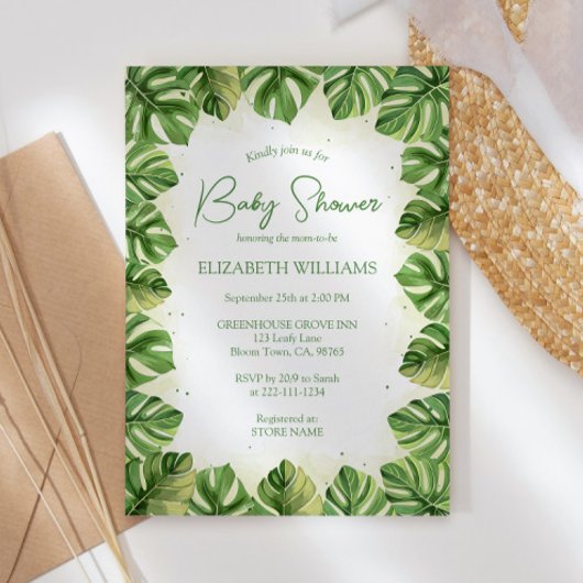 Elegante Waterverf Tropical Palm Baby shower Kaart