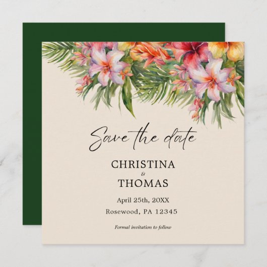 Elegante Waterverf Tropical Save the Date (Voorkant / Achterkant)