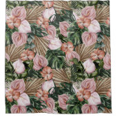 Elegante waterverf Tropisch bloemenroze groen Douchegordijn (Voorkant)