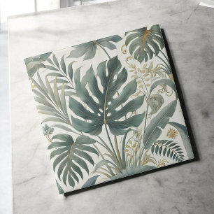 Elegante Waterverf Tropisch Groene Botanische Bloe Tegeltje