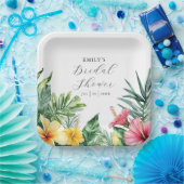 Elegante Waterverf Tropische Bloemachtige Bruidsdo Papieren Bordje (Feest)