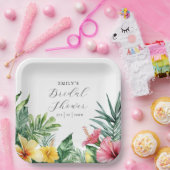 Elegante Waterverf Tropische Bloemachtige Bruidsdo Papieren Bordje (Feest)