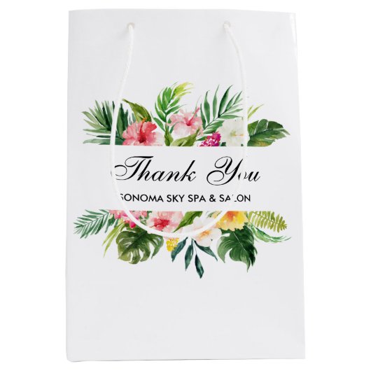 Elegante Waterverf Tropische Bloemen Dank u Medium Cadeauzakje (Voorkant)