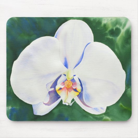 Elegante waterverf tropische bloemen Witte Orchide Muismat (Voorkant)