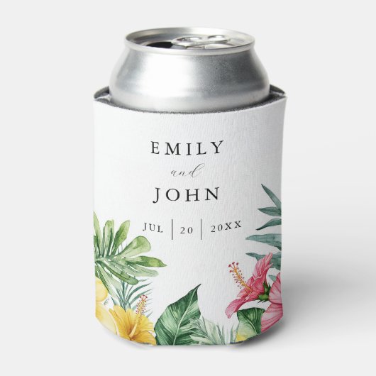 Elegante Waterverf Tropische Bloemenbruiloft Blikjeskoeler (Blikje Voorkant)