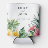 Elegante Waterverf Tropische Bloemenbruiloft Blikjeskoeler (Voorkant)