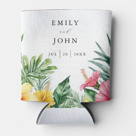 Elegante Waterverf Tropische Bloemenbruiloft Blikjeskoeler (Voorkant)