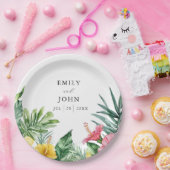Elegante Waterverf Tropische Bloemenbruiloft Papieren Bordje (Feest)