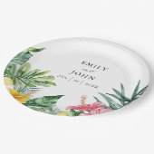 Elegante Waterverf Tropische Bloemenbruiloft Papieren Bordje (Gekanteld)