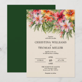 Elegante Waterverf Tropische bruiloft uitnodiging