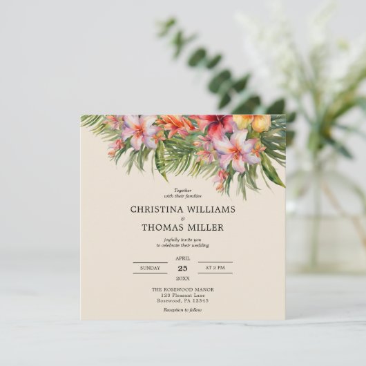 Elegante Waterverf Tropische bruiloft uitnodiging (Staand voorkant)