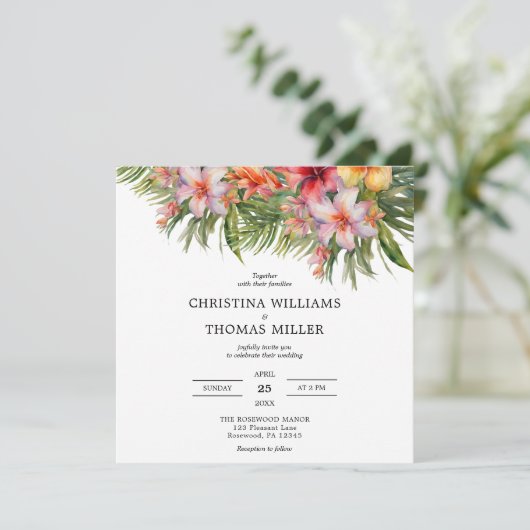 Elegante Waterverf Tropische bruiloft uitnodiging (Staand voorkant)