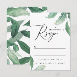 Elegante waterverf tropische groene wedding RSVP kaartje