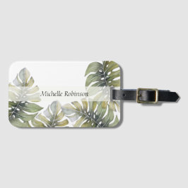 Elegante waterverf tropische Monstera Bagagelabel