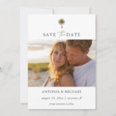 Elegante Waterverf tropische palmboom twee foto's Save The Date (Voorkant)