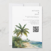 Elegante Waterverf Tropische Strand QR Code Bruilo Kaart (Achterkant)