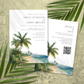 Elegante Waterverf Tropische Strand QR Code Bruilo Kaart