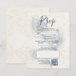 Elegante Waterverf Trouw Pauwveren TLW26 RSVP Kaartje