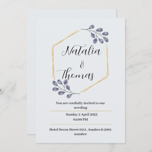 Elegante waterverf trouwkaart uitnodiging (Voorkant / Achterkant)