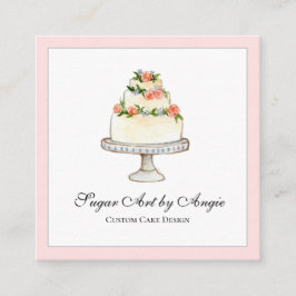 Elegante Waterverf Trouwtaart bakkerij plein Vierkante Visitekaartje