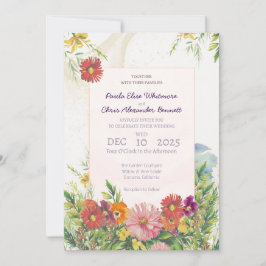 Elegante Waterverf Tuin Bruiloft met Wilde Bloemen Kaart