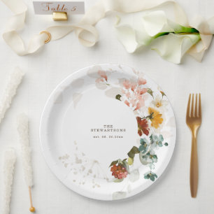 Elegante Waterverf Tuin Bruiloft met Wilde Bloemen Papieren Bordje