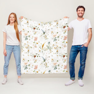 Elegante Waterverf Tuin met Wilde Bloemen Fleece Deken