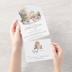 Elegante waterverf tuin proefhuwelijksdiner all in one uitnodiging