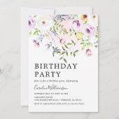 Elegante Waterverf tuinbloemen Verjaardagsfeest Kaart (Voorkant)