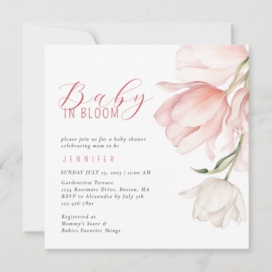 Elegante Waterverf Tulp Baby shower Kaart (Voorkant)