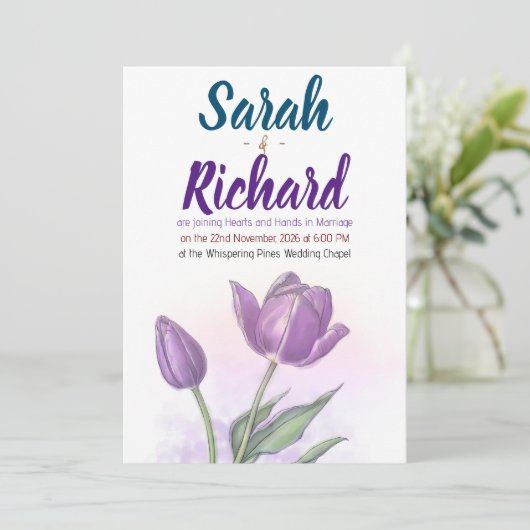 Elegante Waterverf Tulp Huwelijksuitnodiging Kaart (Staand voorkant)